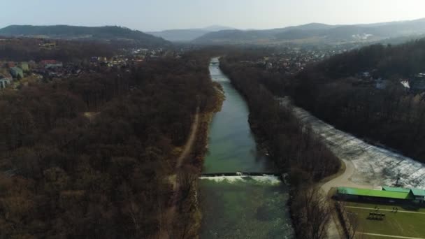 Sola River Zywiec Polish Aerial View High Quality Footage — Stok Video