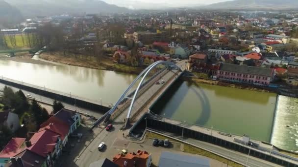 Hyperlapse Bridge Sola Zywiec Polish Aerial View High Quality Footage — Stockvideo