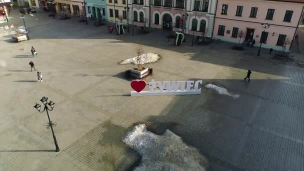 Zywiec Inscription Market Square Center Polish Aerial View High Quality — 图库视频影像