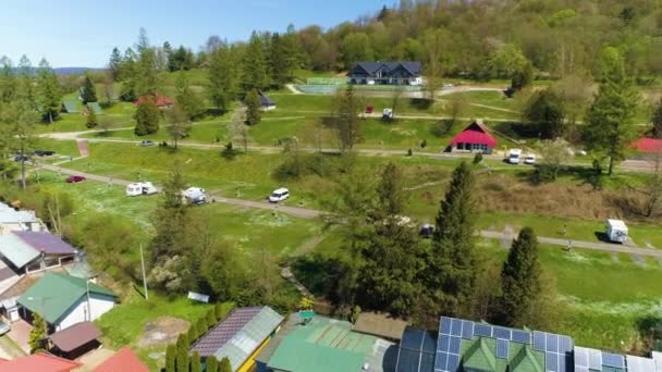 Campsite Solina Aerial View Bieszczady Βουνά Πολωνία Υψηλής Ποιότητας Πλάνα — Αρχείο Βίντεο