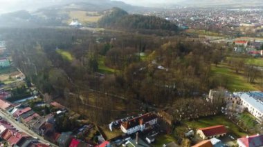 Zywiec 'teki Castle Park. Polonya Hava Manzarası. Yüksek kalite 4k görüntü