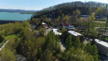 Houses On A Hill In Solina Bieszczady Aerial Poland. High quality 4k footage