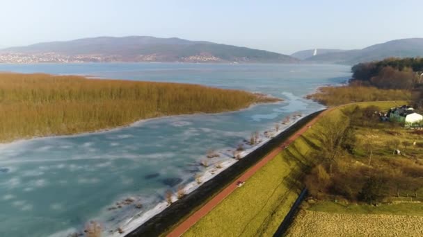 Schönes Panorama Von Zywiec Luftaufnahme Des Sees Und Der Berge — Stockvideo