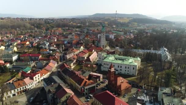 Center Zywiec Polish Aerial View High Quality Footage — Stockvideo