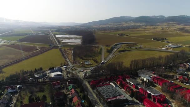 Eingang Und Panorama Von Zywiec Luftaufnahme Hochwertiges Filmmaterial — Stockvideo
