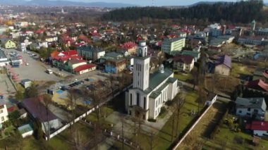 Beautiful Florians Church In Zywiec Aerial View. High quality 4k footage