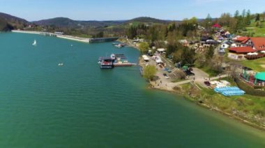 White Fleet Harbor In Solina Aerial View Bieszczady Mountains Poland. High quality 4k footage