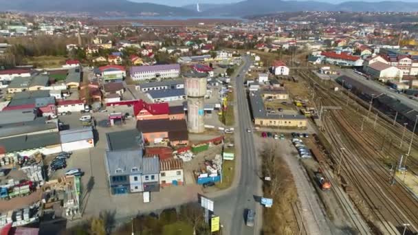 Panorama Zywiec Railway Station Aerial View High Quality Footage — Stockvideo