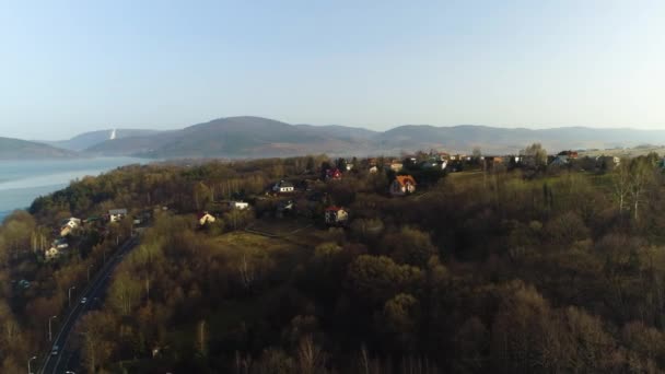 Schönes Panorama Von Zywiec Luftaufnahme Des Sees Und Der Berge — Stockvideo