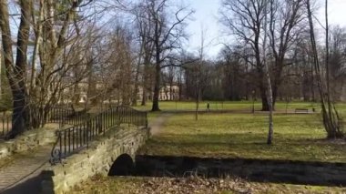 Castle Park In Zywiec. Polish Aerial View. High quality 4k footage