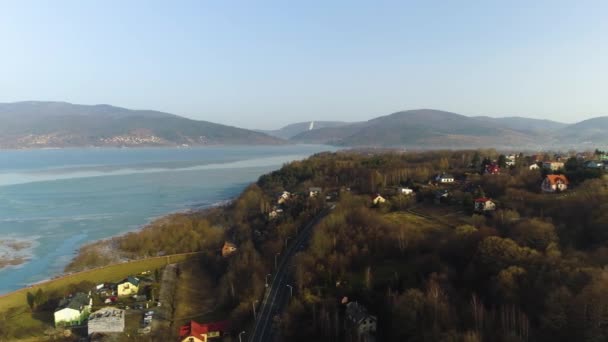 Krásná Panorama Zywiec Letecký Pohled Jezero Hory Vysoce Kvalitní Záběry — Stock video