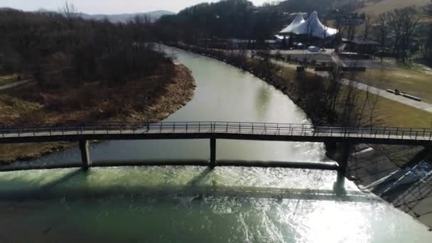 Мост Через Реку Сола Зайвце Польский Вид Воздуха Высококачественные Кадры — стоковое видео