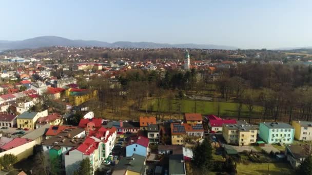 Fußballplatz Schlosspark Zywiec Polnische Luftaufnahme Hochwertiges Filmmaterial — Stockvideo