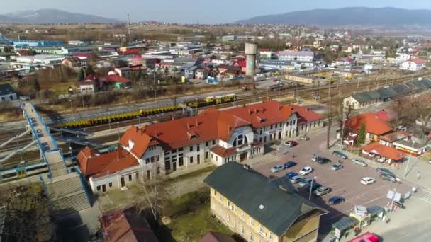 Estación Tren Zywiec Vista Aérea Imágenes Alta Calidad — Vídeo de stock