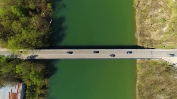 Top View Bridge San River Solina Bieszczady Aerial Poland High — Stock Video