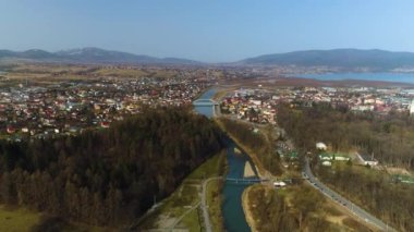 Beautiful Panorama On Zywiec. Polish Aerial View. High quality 4k footage