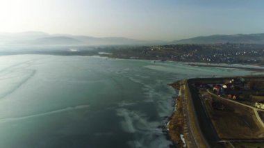 Frozen Lake Zywieckie Aerial View. Beautiful Shots From Zywiec. High quality 4k footage