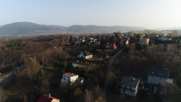 Krásná Panorama Zywiec Letecký Pohled Domy Hory Vysoce Kvalitní Záběry — Stock video