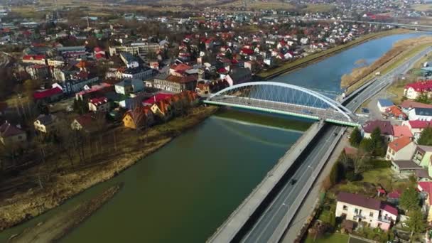 Bridge Sola Zywiec Polish Aerial View High Quality Footage — Stockvideo