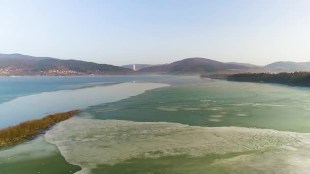 Frozen Lake Zywieckie Aerial View Beautiful Shots Zywiec High Quality — Stockvideo