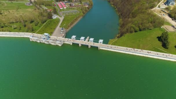 Top Water Dam Solina Lake Bieszczady Montanhas Vista Aérea Polônia — Vídeo de Stock