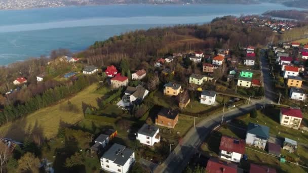 Piękna Panorama Żywiecka Widok Powietrza Jezioro Domy Wysokiej Jakości Materiał — Wideo stockowe