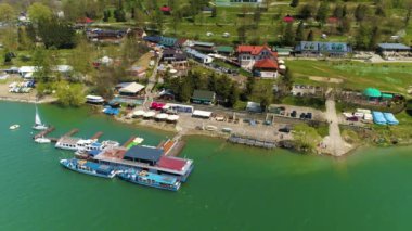 White Fleet Harbor In Solina Aerial View Bieszczady Mountains Poland. High quality 4k footage