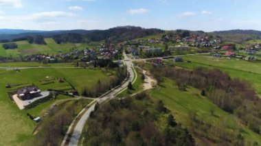 Beautiful Landscape In Polanczyk Bieszczady Aerial Poland. High quality 4k footage