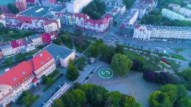 Primary School Pioneers Square Kolobrzeg Aerial View Poland. High quality 4k footage