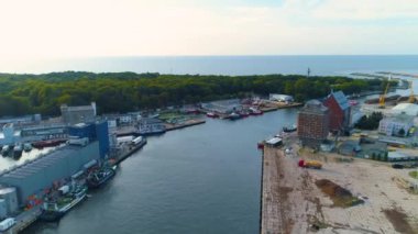 Port Of Kolobrzeg Aerial View Poland. High quality 4k footage