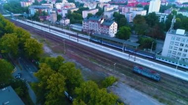 Railway Tracks Kolobrzeg Train Aerial View Poland. High quality 4k footage