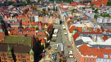 Market Square Wroclaw Town Hall Rynek Wroclaw Aerial View Poland. High quality 4k footage