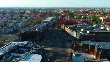 Dominikanska Gallery Shopping Center Wroclaw Aerial View Poland. High quality 4k footage