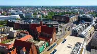 Dominican Church And Gallery Wroclaw Aerial View Poland. High quality 4k footage