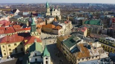 Brama Krakowska Lublin Gate Krolewska Aerial View Poland. High quality 4k footage