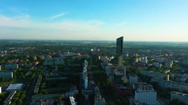 Beautiful Panorama Wroclaw Sky Tower Aerial View Poland. High quality 4k footage