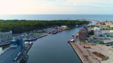 Port Of Kolobrzeg Aerial View Poland. High quality 4k footage