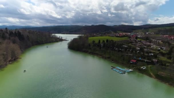Solina Lake Polanczyk Bieszczady Aerial View Poland High Quality Footage — Stok video