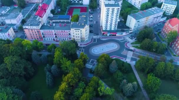 Roundabout Stefan Lipicki Kolobrzeg Aerial View Poland High Quality Footage — Vídeo de Stock