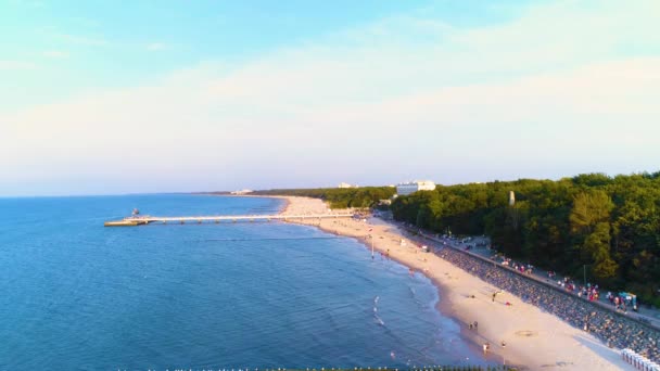 Baltic Sea Beach Kolobrzeg Aerial View Poland High Quality Footage — Video Stock
