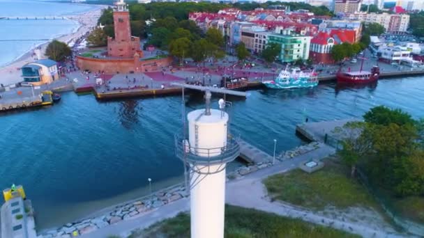 Navigational Radar Tower Kolobrzeg Port Aerial View Poland High Quality — Video Stock