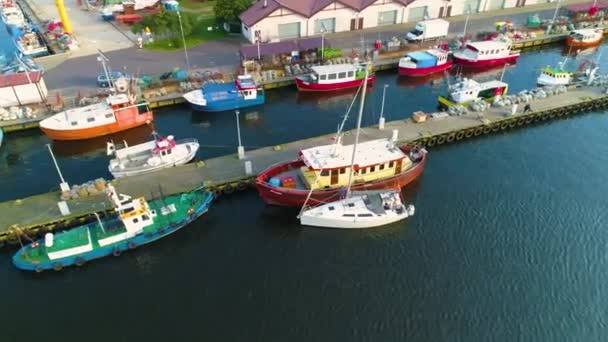 Boats Yacht Port Kolobrzeg Aerial View Poland High Quality Footage — Vídeos de Stock