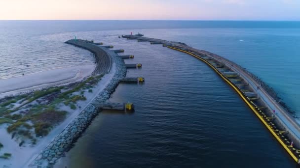 Breakwater Falochron Kolobrzeg Baltic Sea Aerial View Poland High Quality — Stockvideo