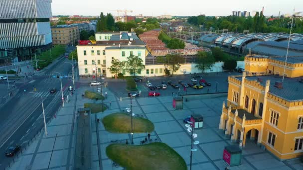 Wroclaw Jernbanestasjon Dworzec Glowny Polen Luftsyn Opptak Høy Kvalitet – stockvideo