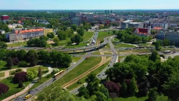 Timelapse Large Intersection Wroclaw Social Square Aerial View Poland High — Stock Video