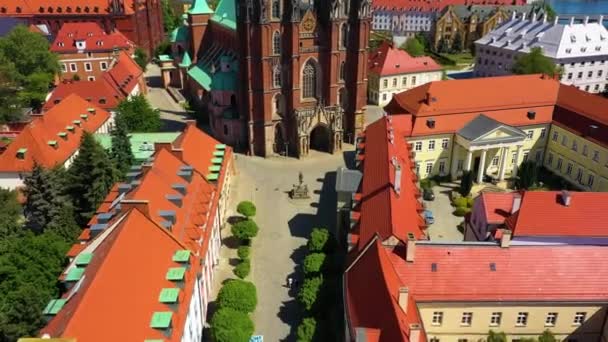 Praça Catedral Wroclaw Plac Katedralny Vista Aérea Polônia Imagens Alta — Vídeo de Stock