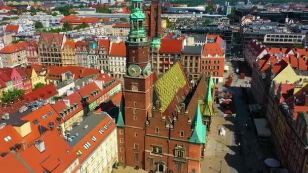 Market Square Wroclaw Town Hall Rynek Wroclaw Vista Aérea Polónia — Vídeo de Stock