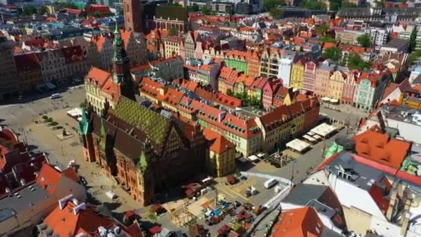 Market Square Wroclaw Town Hall Rynek Wroclaw Aerial View Poland — Stock Video