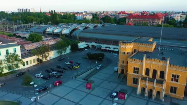 Wroclaw Railway Station Dworzec Glowny Poland Aerial View High Quality — Stockvideo