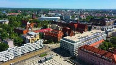 Dominican Church And Gallery Wroclaw Aerial View Poland. High quality 4k footage